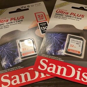 Two Sandisk 32GB memory cards